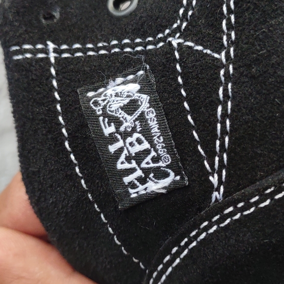 VANS HALF CAB BLACK/WHITE STITCH (TC6D) KIDS PROFESSIONAL SKATE BOARD SHOE - Picture 9 of 17